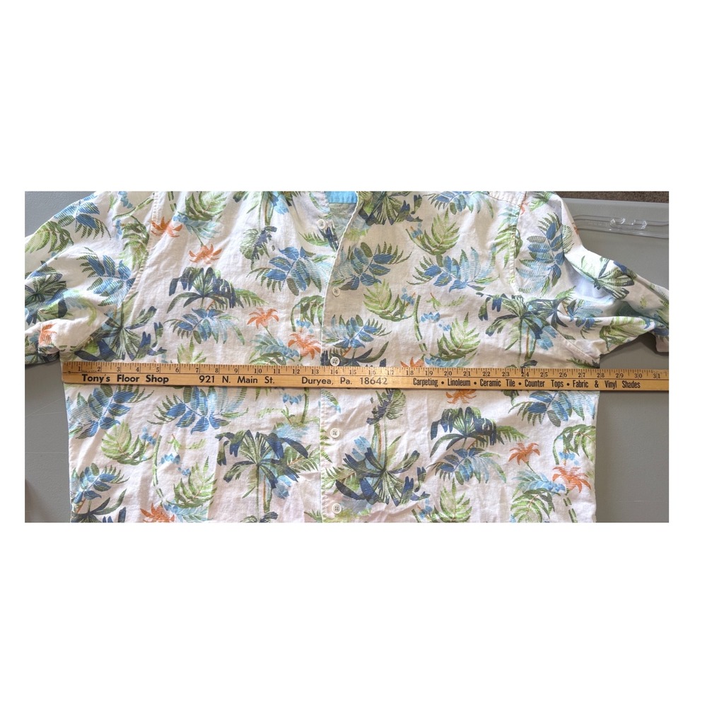 Paradise Collection Mens XXL Tropical Palm Linen Blend Button Down Shirt White - Picture 4 of 9